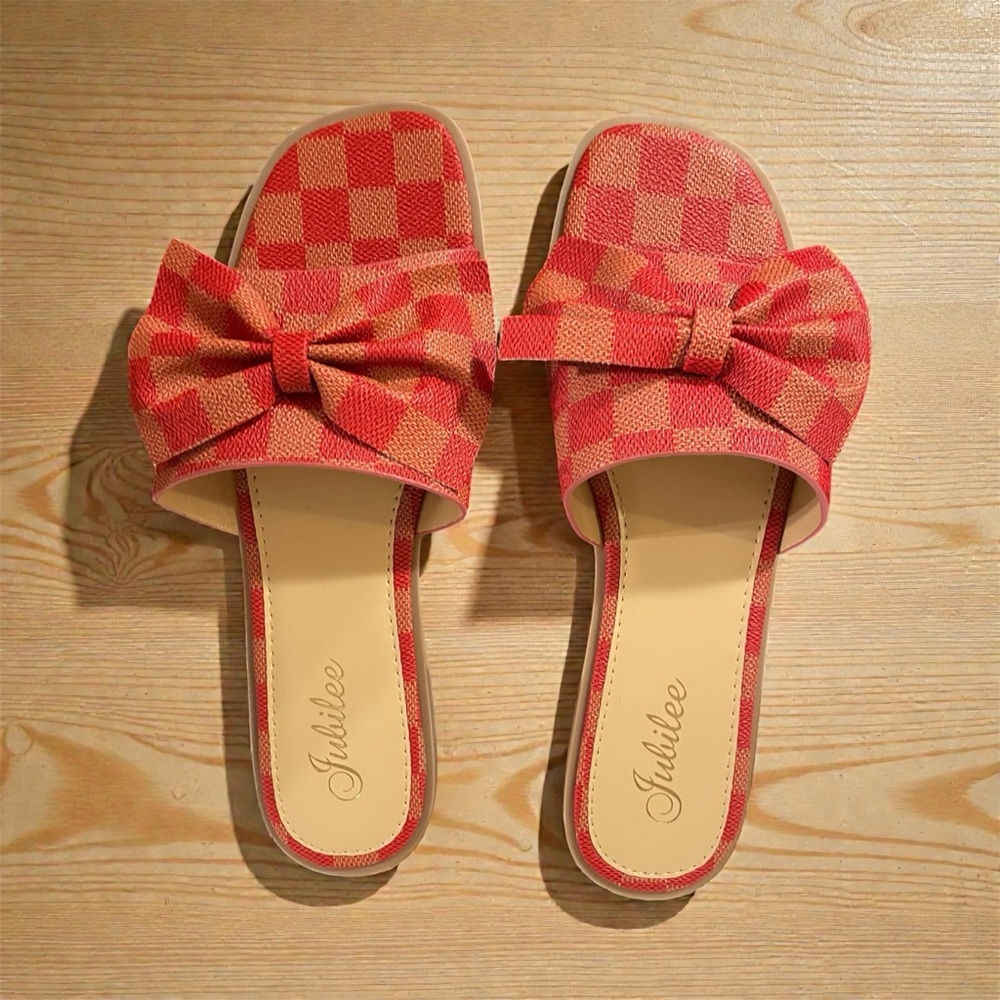 Women's Red Checkered Slide Sandals